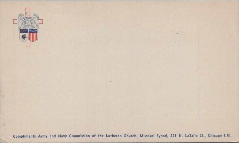 Postcard Army + Navy Commission Lutheran Church Chicago IL