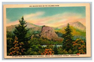 Vintage 1940's Postcard Forest Beacon Rock Columbia River Highway Oregon