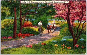 VINTAGE POSTCARD HORSE RIDING BRIDLE PATH HEMPSTEAD LAKE STATE PARK LONG ISLAND