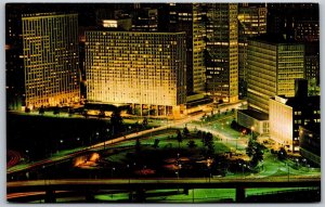 Vtg Pittsburgh Pennsylvania PA Hilton Hotel Downtown Night View Postcard