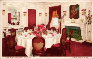 VINTAGE POSTCARD LARGE FRENCH ROOM AT THE THE BLACKSTONE HOTEL CHICAGO c. 1910