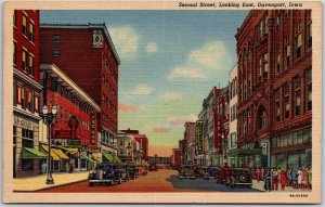 2nd Street Looking Davenport Iowa IA Shopping District Buildings Postcard