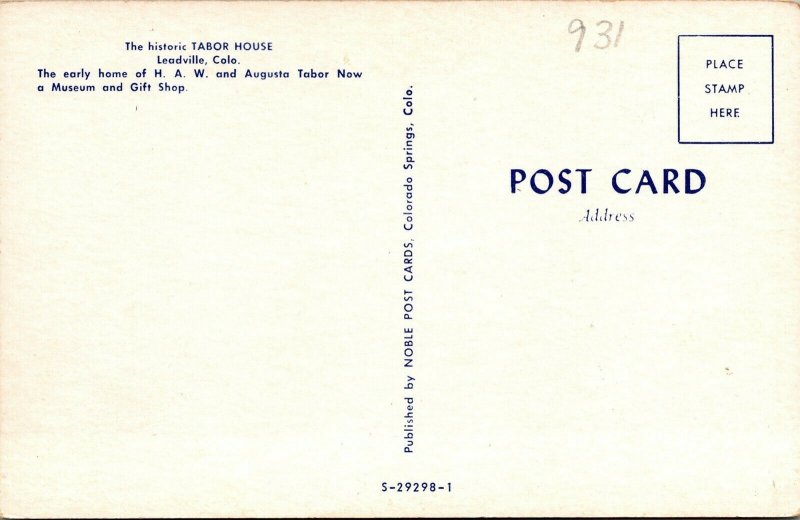 Vtg Leadville Colorado CO Historic Tabor House Museum & Gift Shop 1950s Postcard