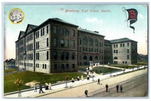 1912 Broadway High School Campus Building Student Seattle Washington WA Postcard