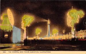 BR66383 the windmill and tower illuminated  blackpool  uk  14x9cm