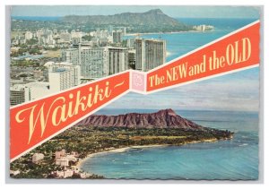 Postcard Continental Size Waikiki Hawaii The New And The Old c1976 Postmark