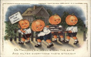 Halloween Pumpkin Head Children Whitney Cutout Novelty Postcard EXC COND