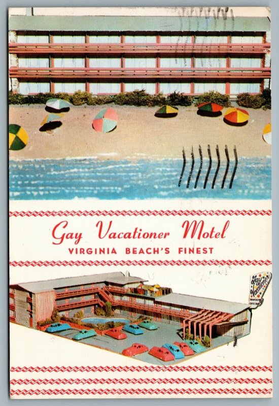 Postcard Virginia Beach VA c1958 Gay Vacationer Motel Ocean Front Dual View