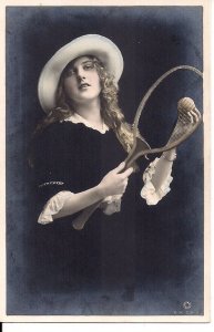 RPPC Beautiful Woman, Tennis Racket Sports, Pretty Girl Fashion 1910's