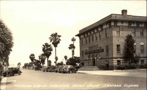 Sanford Florida FL Street Scene Court House Cars c1940s Real Photo Postcard