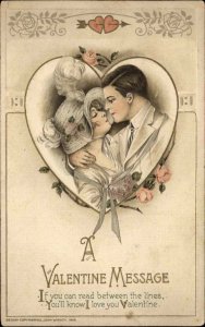 Valentine Romance Man Kisses Beautiful Woman Winsch Schmucker Postcard