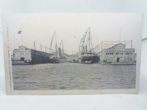 Hamburg American Line Ships by Piers Hoboken New Jersey Vintage Postcard c1905