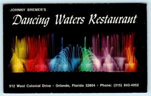 ORLANDO, Florida FL ~ Johnny Bremer's DANCING WATERS RESTAURANT 1972 Postcard