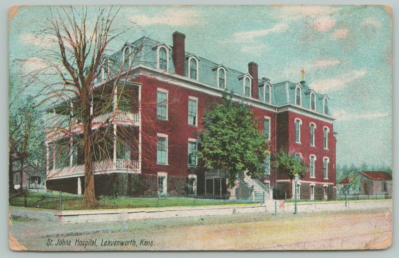  Leavenworth Kansas~St Johns Hospital~1910 Postcard