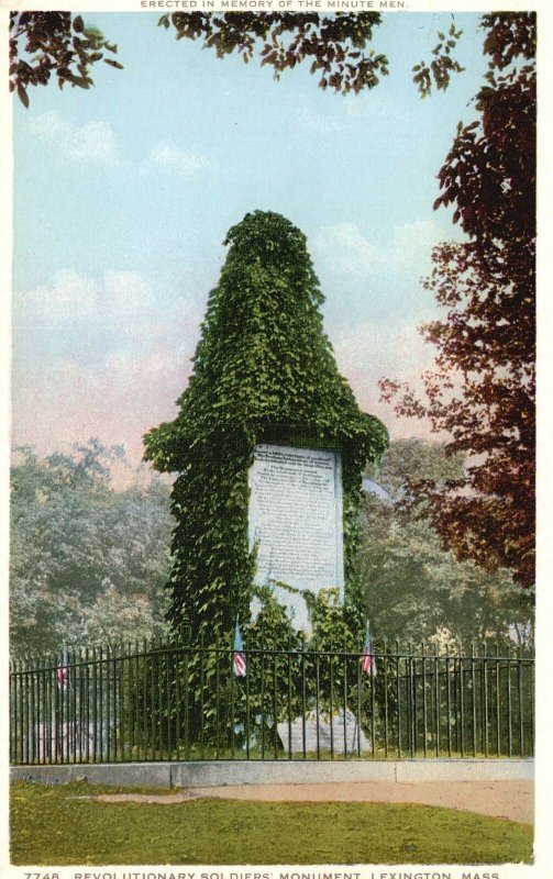 Vintage Postcard Revolutionary Soldiers Monument Lexington Massachusetts Mass.