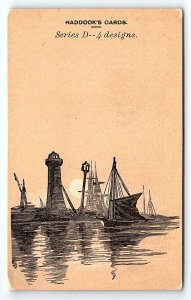 c1880 HADDOCK'S CARDS SHIP LIGHTHOUSE  ADVERTISING VICTORIAN TRADE CARD P1724
