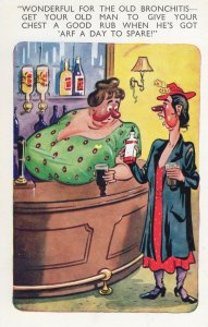 Bronchitis Rub Chest Big Boobs Pub Landlady Old Comic Postcard