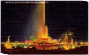 Chicago Illinois, 1952 Buckingham Memorial Fountain at Night, Vintage Postcard