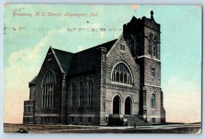 1909 Broadway Methodical Episcopal Church Building Logansport Indiana Postcard