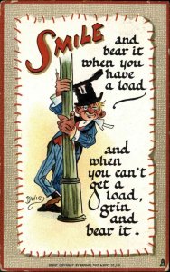 Dwig Tuck Smiles Drunk Man in Striped Suit Comic c1910 Vintage Postcard