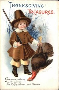 Clapsaddle Thanksgiving Int'l Art Little Boy Pilgrim Hunter c1910 Postcard