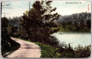 1910 River Road Dixon Illinois IL Posted Forest Trees Roadway Posted Postcard