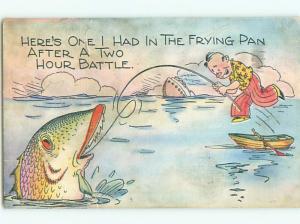 Linen comic fishing FISHERMAN HAS BATTLE WITH HUGE FISH k3724