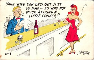 Vintage Postcard Comic Bartender Sexy Woman at Bar Beer Artist Bob Petley JN7