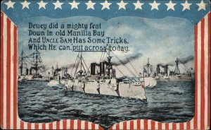 Manila Bay Philippines Spanish American War Battleship Patriotic c1910 Postcard 