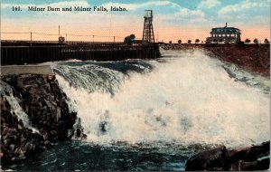 Milner Dam and Falls near Burley, Snake River Reservoir Idaho Postcard