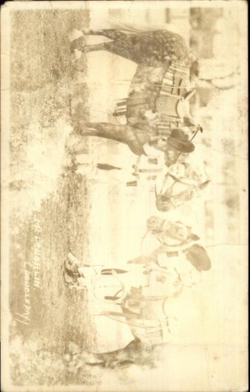 Boys in Cowboy Outfits w/ Their Horses - Doubleday Real Photo Postcard