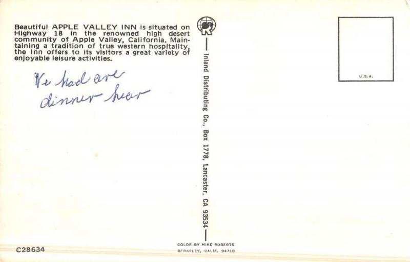 Apple Valley California Inn Street View Vintage Postcard K52263