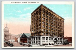 Transportation~Interurban Station On Corner Indianapolis IN~Vintage Postcard