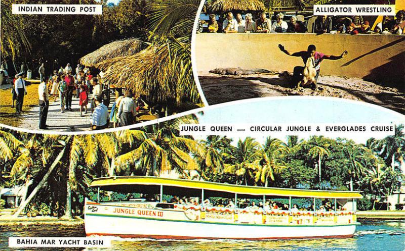 Fort Lauderdale FL Jungle Queen III Indian Trading Post Alligator Postcard