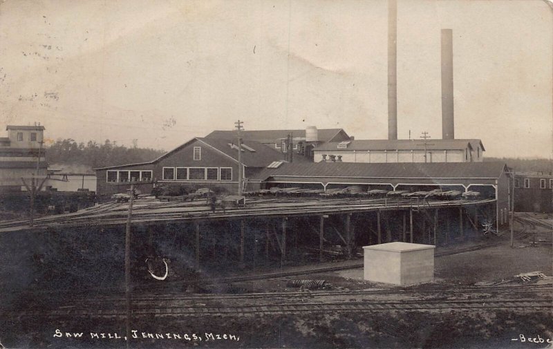 J78/ Jennings Michigan RPPC Postcard c1910 Sawmill Scene Beebe Image  130