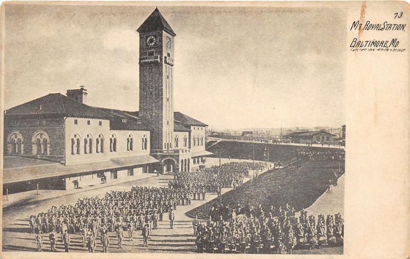 Baltimore Maryland~Mt Royal Station~Navy-Soldiers in Formation~1906 Pc