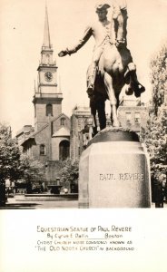Vintage Postcard Paul Revere Equestrian Statue Landmark Boston MA Photo RPPC