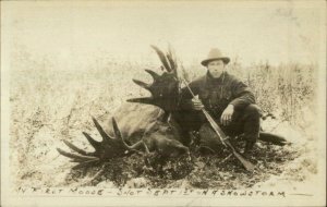 Moose Hunting Hunter Gun Dead Moose Alaska? Real Photo Postcard