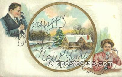 Happy new year Telephone Postcard Post Card Old Vintage Antique  Happy new year