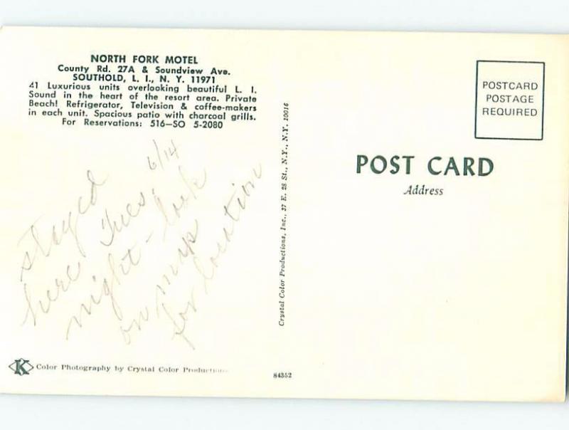 Edge wear Pre-1980 NORTH FORK MOTEL Long Island - Southold New York NY ho4532