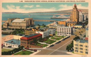 Vintage Postcard 1920s Overlooking Ocean Avenue Auditorium Long Beach California