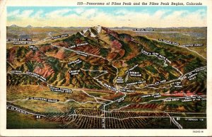Colorado Panorama Of Pikes Peak and Pikes Paek Region 1943