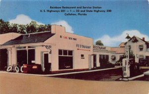 RAINBOW RESTAURANT & SERVICE STATION GAS PUMPS CALLAHAN FLORIDA POSTCARD (1960s)