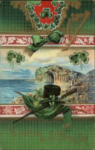 St Patrick's Day Clvoers Top Hat Fingal's Cave Ireland Vintage Postcard