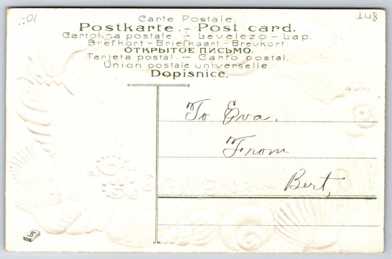 Montgomery Pennsylvania Souvenir~Beach Scene In Seashells~1908 Embossed Postcard