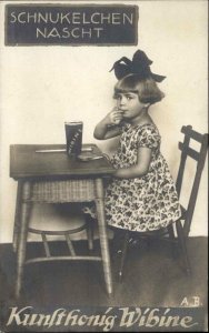 Girl w/ Drink Beverage Articial Honey Sweetener? German Real Photo Postcard