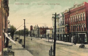 GOSHEN INDIANA~LINCOLN AVENUE-STOREFRONTS~1910s CASTETTER TINTED PHOTO POSTCARD