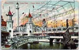 VINTAGE POSTCARD THE HIPPODROME AT LUNA PARK CONEY ISLAND  N.Y. MAILED 1907