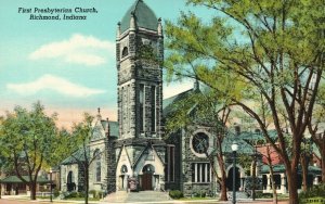 Vintage Postcard 1930's First Presbyterian Church Richmond Indiana Adam Bartel