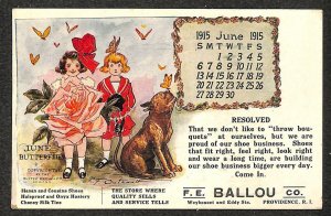 BUSTER BROWN OUTCAULT CALENDAR F.E. BALLOU SHOES RHODE ISLAND POSTCARD 1909